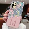 Initial Letter A Z Case For Samsung Galaxy S25 S24 S23 S21 S22 Plus S23 S21 FE Cover Pink Flowers Silicone Back Fundas Bumper