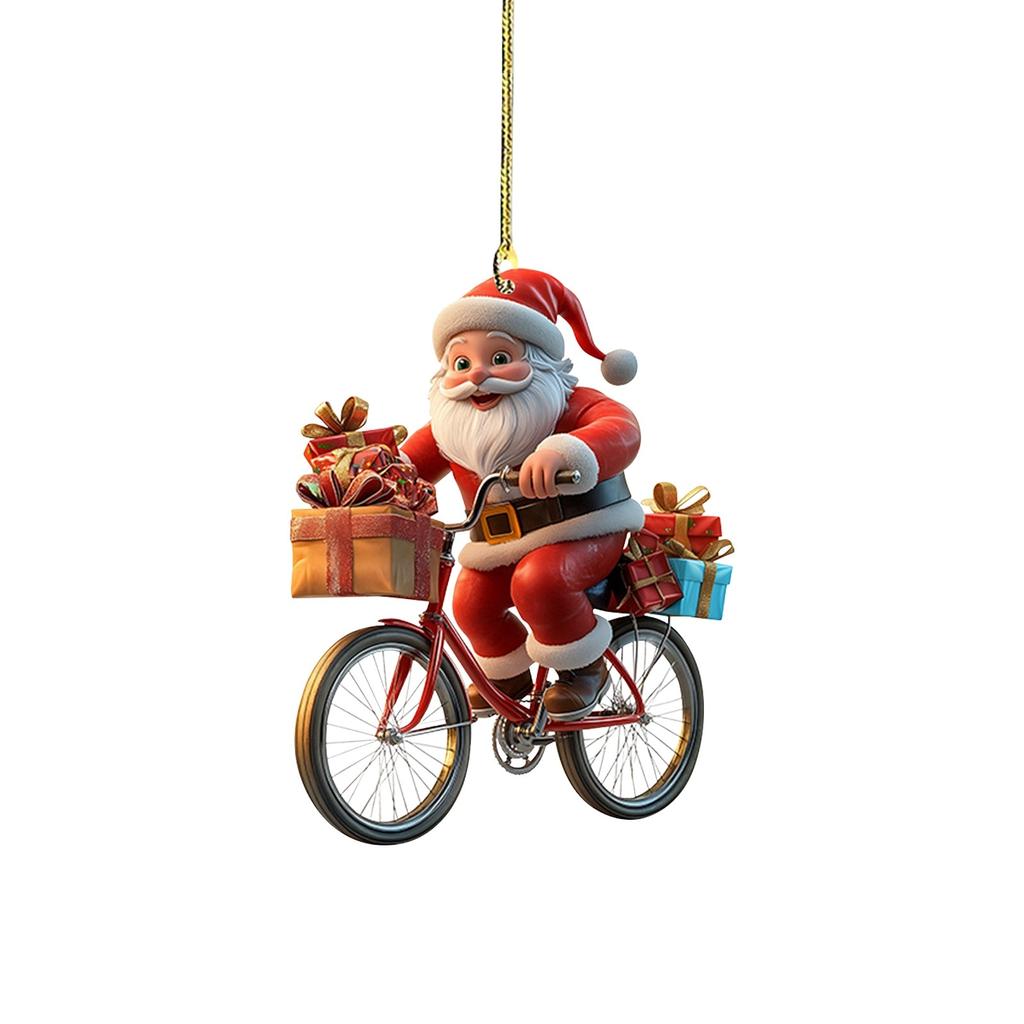 Christmas Ornament 2D Santa Riding Bike Festive Holiday Christmas Tree Hanging 2D Flat Santa Decor Collectible Christmas Gift