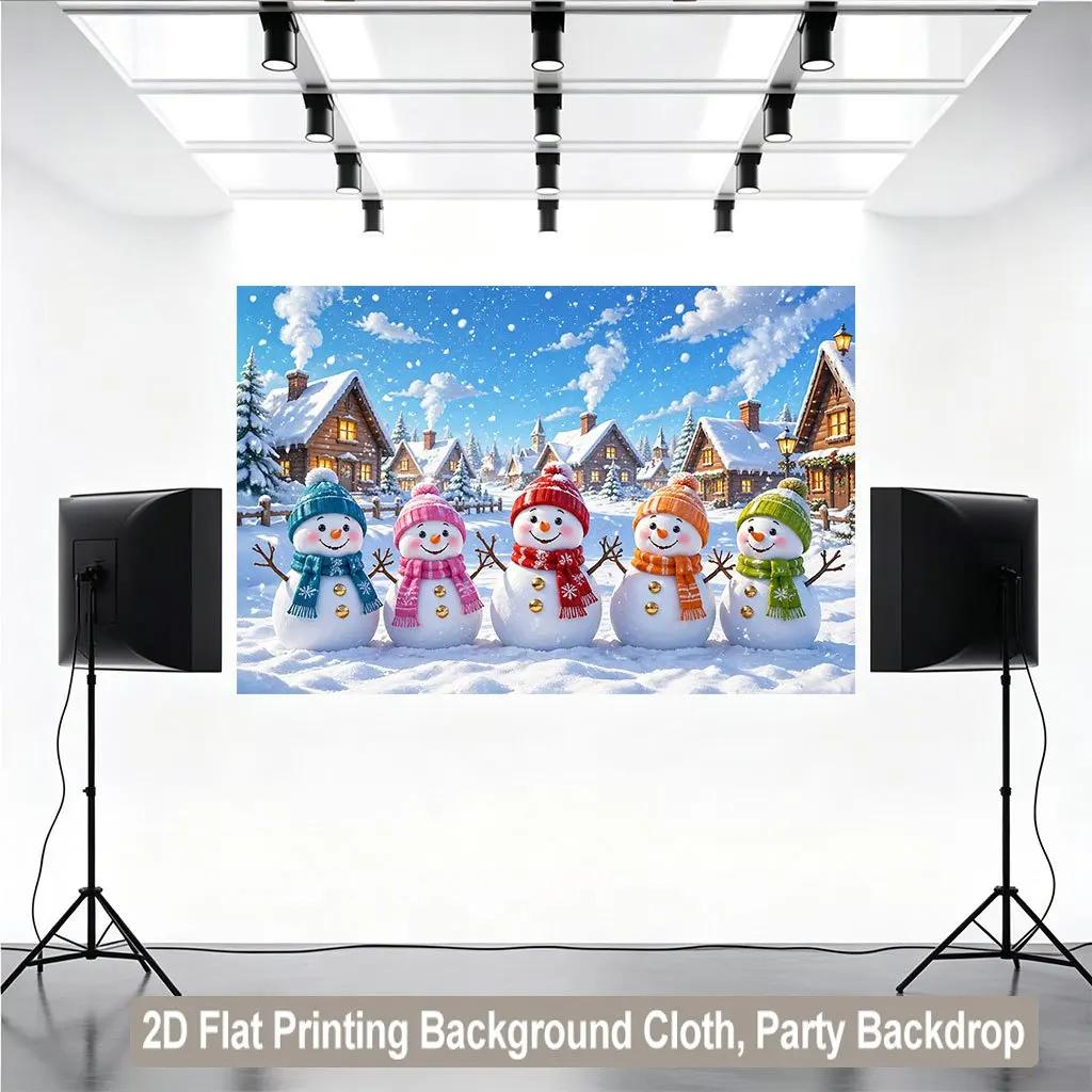1 piece of 2D flat background fabric a banner featuring five happy snowmen in a snowy scene suitable for room decorationZL