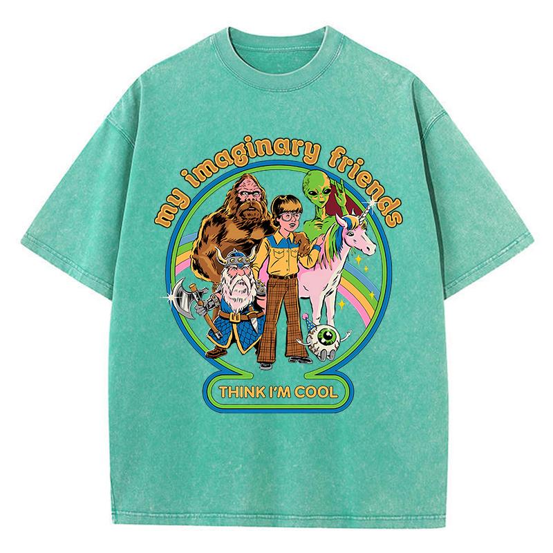 Мои воображаемые друзья думают, что я крутой, стираная ретро-футболка для мужчин, мягкая повседневная футболка большого размера, хлопковая футболка, свободная футболка
