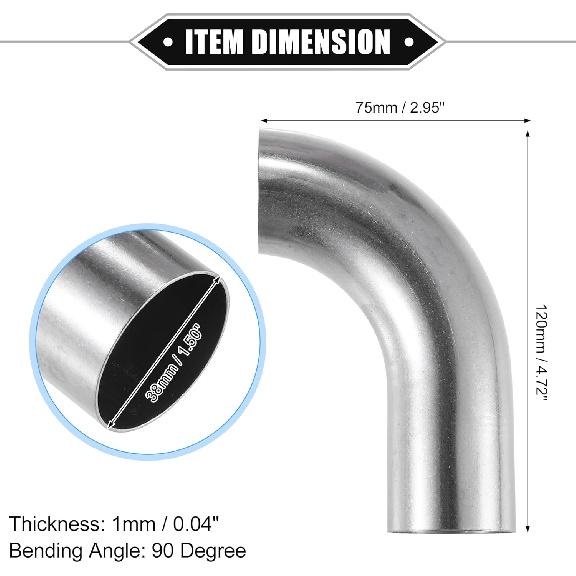 2 Pcs Bend Elbow Pipe Tube, 1.5" OD 4.72" 2.95" Leg 90 Degree DIY Exhaust Pipe Intercooler Air Intake Tube Universal For Car Truck Durable 304