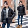 Women Short Medium Length Down Jacket Winter Warm Stand Collar Solid Color Casual Outerwear Coat