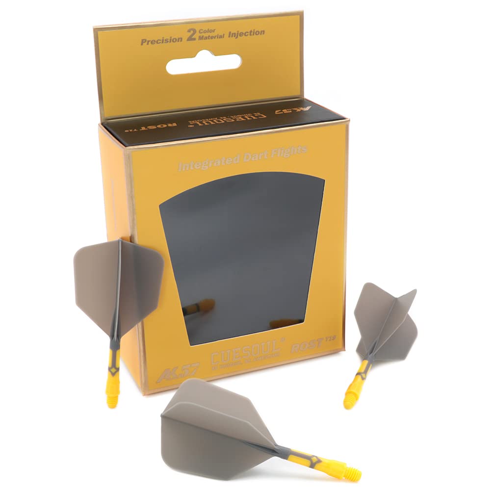 CUESOUL Integrated Dart Flights And Shafts ROST T19 Big Wing Shape Two Tone Size S Gray Flight Yellow Shaft 3 Set CS-AK5711-6S