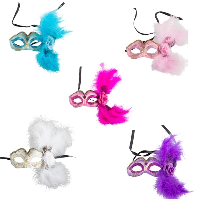 Feather Masquerade Mask with Flower for Women, Masquerade Half Face Mask Feathered Eyemask for Halloween Party Dress up
