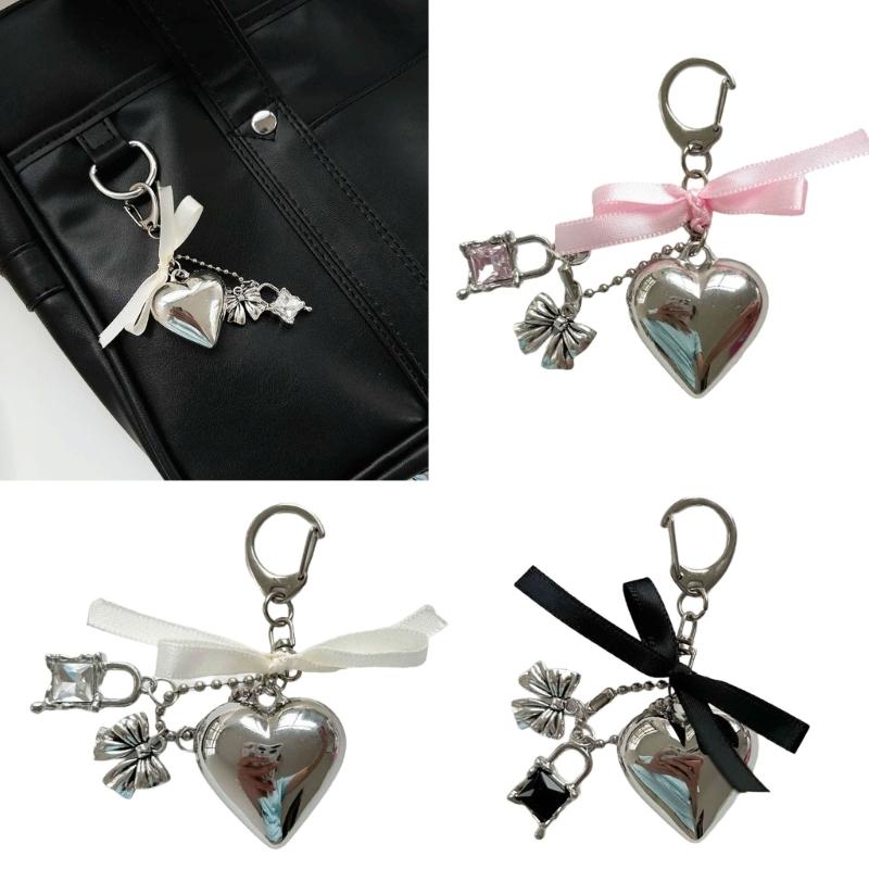 Delicate Heart Bag Pendant Elegant Heart Keyring Stylish Bowknot Pendant Charm Accessory for Bag and Key