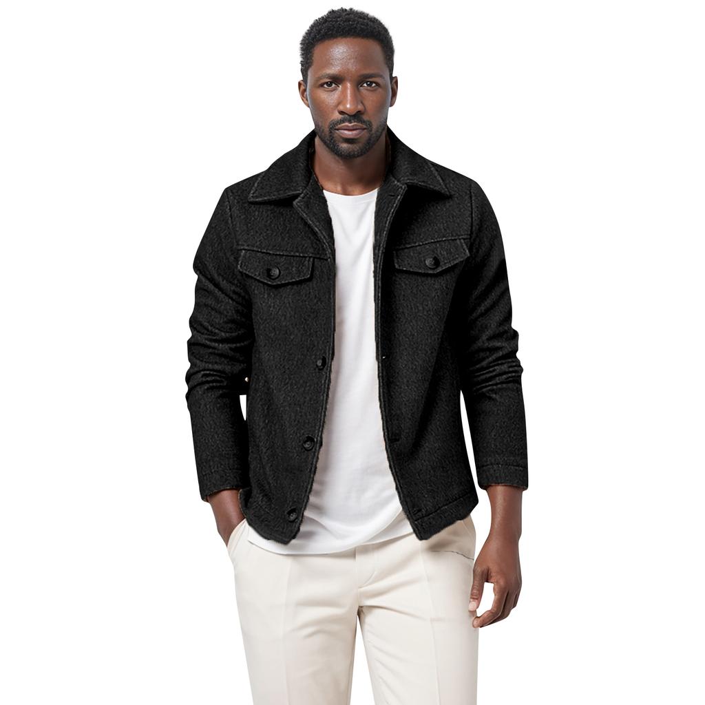 Мужское модное шерстяное пальто с лацканами, однобортное, однотонное, повседневное, приталенного кроя