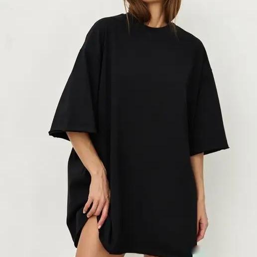 Весенне-летняя хлопковая футболка 260 г, однотонные женские свободные топы с короткими рукавами и короткими рукавами