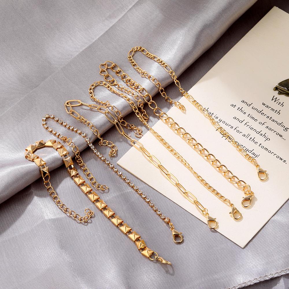 6 шт./компл., богемные женские винтажные роскошные блестки, простая золотая толстая цепочка, кристалл, замок, кулон, нестандартный браслет