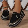 Large Size Slip-on Loafers Fashion Rivet Flatform Shoes Thick Sole Sewing Women Flats Casual Shallow Outdoor Walking Shoe 2024
