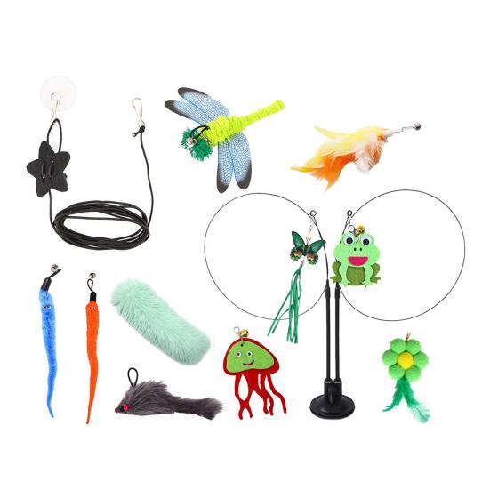 Кошачья перьевая палочка-игрушка Интерактивная дразнилка для котят с присоской 2 режима игры Кошачья палочка-игрушка для домашних упражнений и развлечений