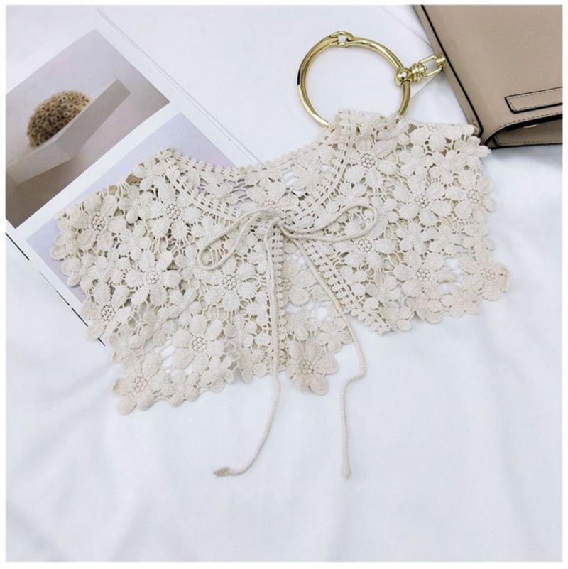 Vintage Shawl O-Neck Doll Fake Collar Shirt Women Hollow Crochet Lace False Collar Detachable Woman Half Shirt Faux Col