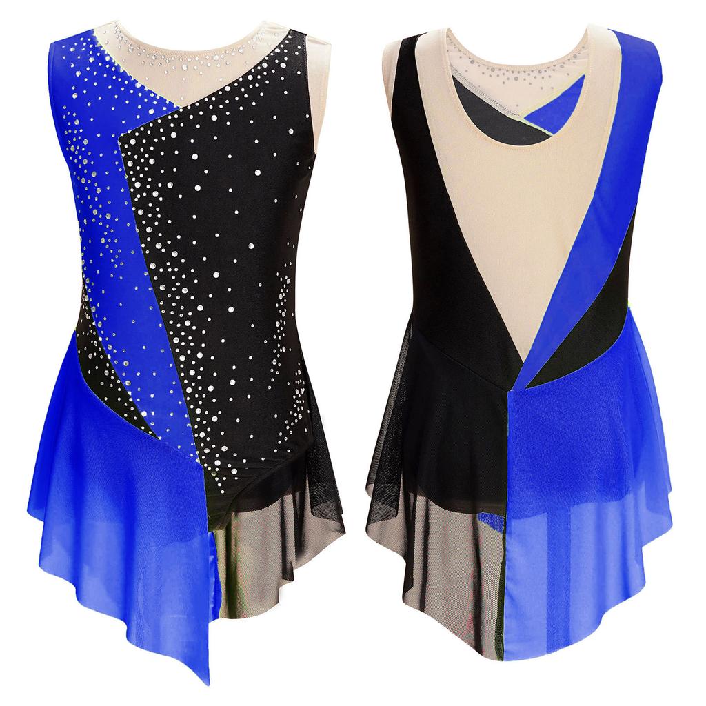 Kids Girls Sleeveless Figure Ice Skating Dress Artistic Gymnastics Leotard Competition Costume Dancewear