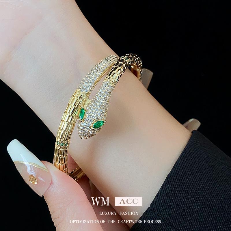 Real Gold Electroplated Zircon Snake-Shaped Personalized Bracelet Fashion All-Match Bracelet Light Luxury High-Grade Bracelet Women's Wholesale