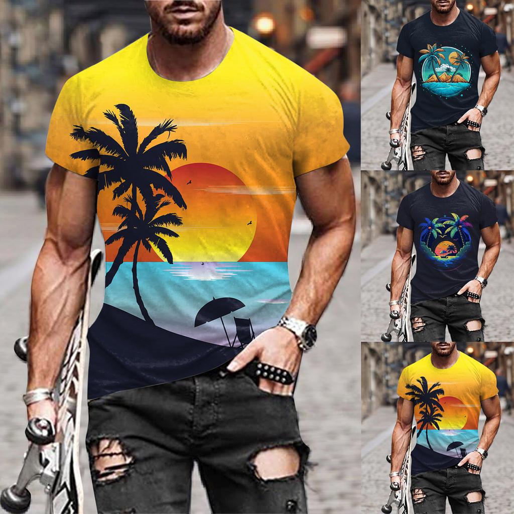 Mens T Shirts Casual Short Sleeve Shirts Fashion Short-sleeved Printed Retro Shirt