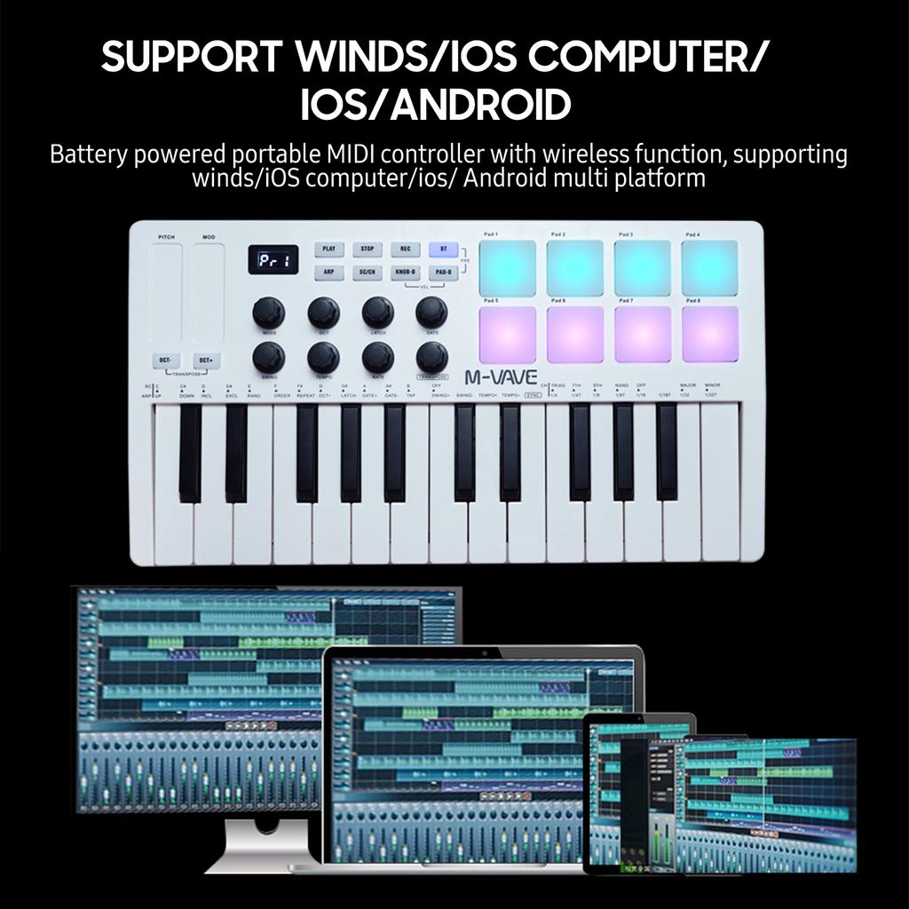 M-VAVE MIDI Клавиатура-контроллер 25 клавиш Пианино Портативная USB-клавиатура и 8 RGB-подсвечиваемых пэдов 8 ручек Музыкальные клавиатурные инструменты