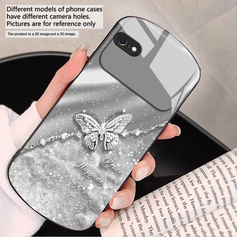 Элегантная синяя бабочка Для iPhone 17 16 15 14 13 Plus 12 mini 11 Pro Max XR Xs Max X 7 8 6S 22 20 Эллиптический стеклянный чехол для телефона