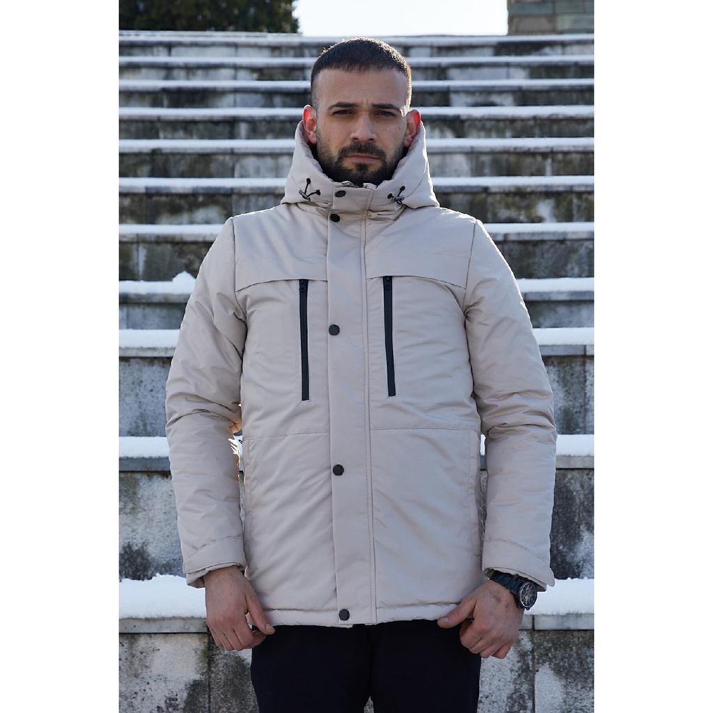 Мужское черное флисовое зимнее пальто с водо- и ветрозащитным капюшоном