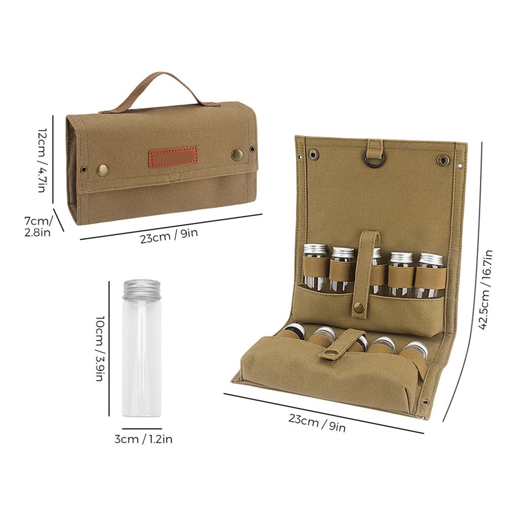 Portable Spice Bag with 10 Spice Jars Seasoning Storage Bag Seasoning Bottle Holder with Condiment Bottle Set for Outdoor Camping BBQ
