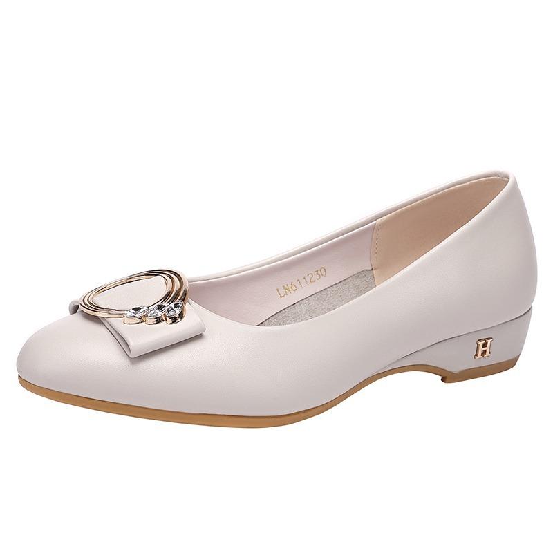 2025 Весна и Осень Туфли-лодочки на среднем каблуке Женские для женщин среднего возраста Туфли из кожи на высоком каблуке с мягкой подошвой для мам