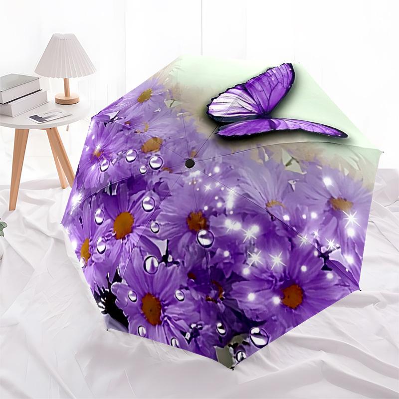 1pc Butterfly Flowers Folding Umbrella | Elegant Design, Fashionable Accessory, Durable Construction, Sturdy Ribs yy251107015
