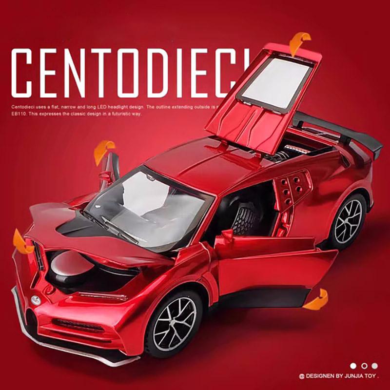 Масштаб Bugatti Centodieci, 1/32, юбилейное издание, литая под давлением модель автомобиля, игрушечный автомобиль со звуком и светом для детей, коллекция для малышей