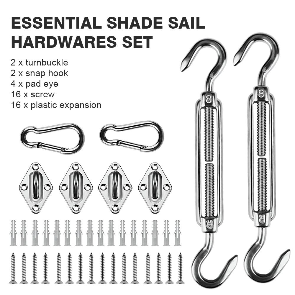 Shade Sail Hardware Kit 304 Stainless Steel Hardware Kit for Triangle Square Rectangle Sun Shade Sail Installation in Garden Patio Lawn Deck