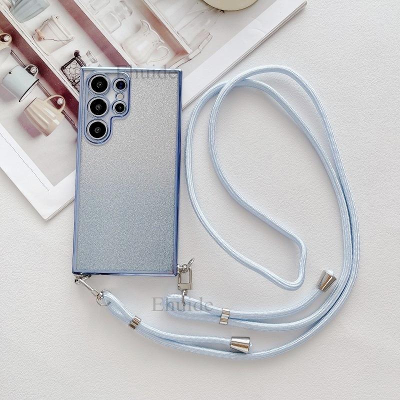 Lanyard Case For Samsung Galaxy A56 A36 A16 A06 A55 A35 A15 A54 A34 Clear Plating Double Buckle Adjustable Strap Glitter Cover