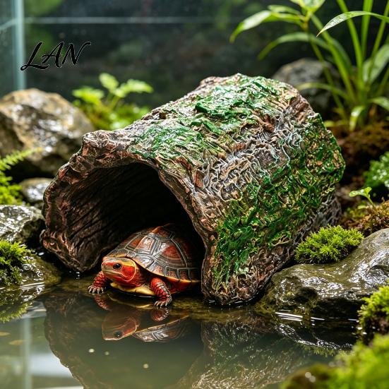 Lizard Habitat Decoration Reptile Hideout Cave, Tree Trunk Gecko Realistic Arched Natural Bark Texture Hide Hideaway for Spiders Tortoises Tank