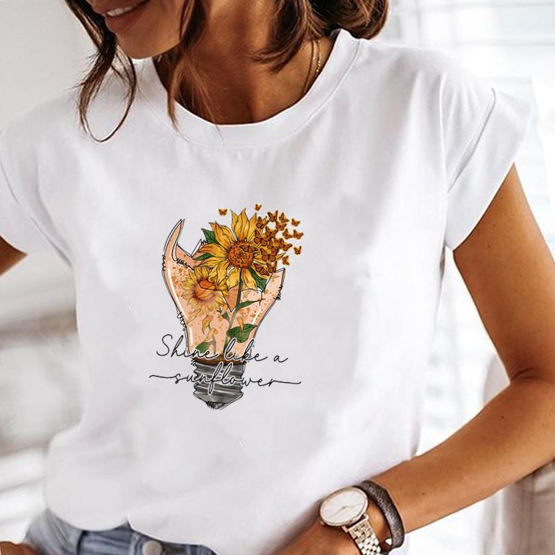 (Азиатский размер) Футболка с коротким рукавом, цветочный тренд, милый сладкий топ, модная футболка 90-х годов, женская одежда, повседневная женская футболка с принтом, женская футболка с графикой
