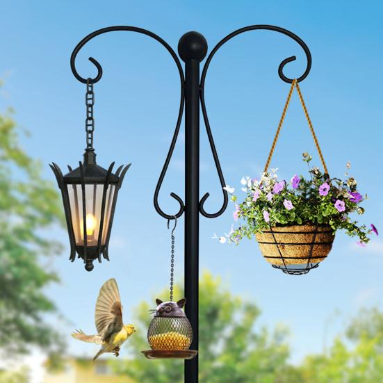 Yousheng Outdoor Крюк пастуха Двойные крюки Сверхпрочная стойка для кормушки для птиц Крюк пастуха с 5-зубчатым основанием для подвешивания растений, фонарей, колокольчиков ветра