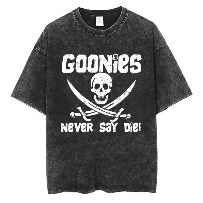 Стирка Винтаж Смешной Фильм The Goonies Никогда Не Сдавайся Графическая Футболка Футболка с Принтом Скелета Мужская Женская Хип-Хоп Оверсайз Футболка