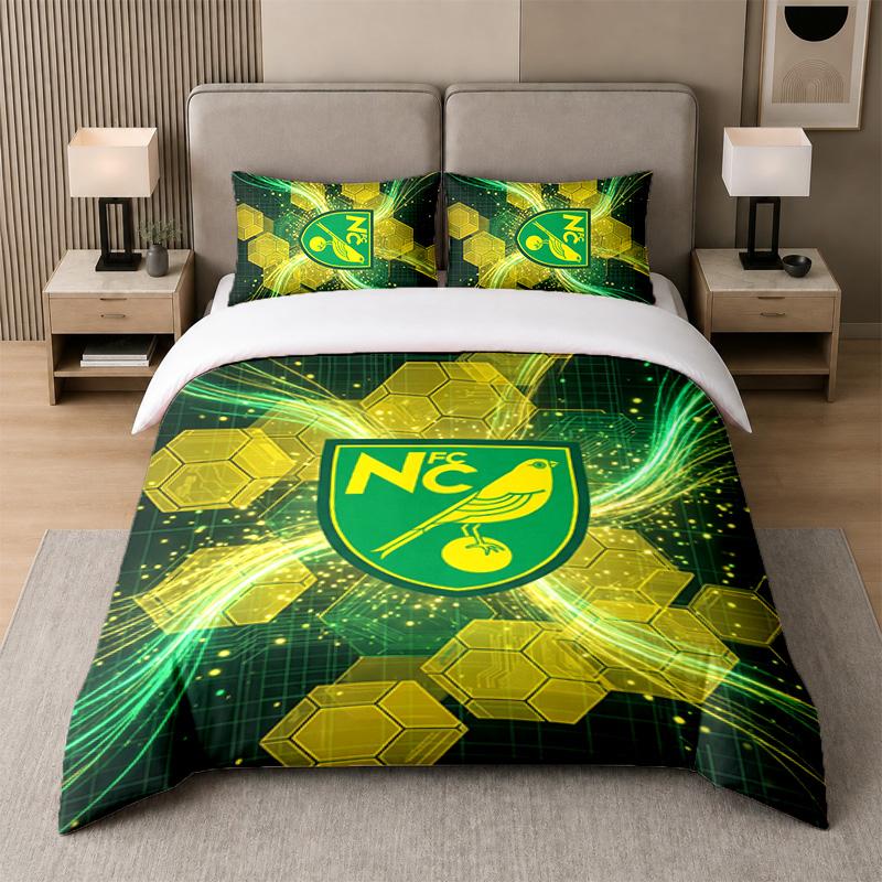 3Pcs Bedding SetNorwich City Football Soft Bed Sheet and Two Pillowcases Home Bedroom Decor
