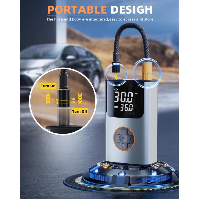 Tire Inflator Portable Air Compressor, Bike Pump, 150PSI Air Pump for Car Tires with LCD Dual Screen and Digital Tire Pressure Gauge, Air Compressor