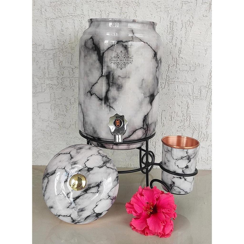 Медный черный и белый мраморный печатный дизайн, большой размер, с латунным краном, медным стаканом и подставкой, для хранения и подачи воды, объем - 5 литров