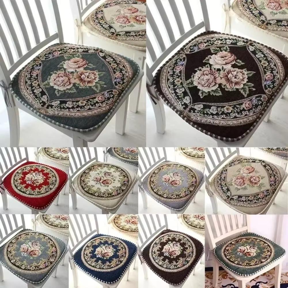Floral Pattern Dining Chair Cushion Chenille Seat Mat Stylish Embroidered Chair Mat  Household