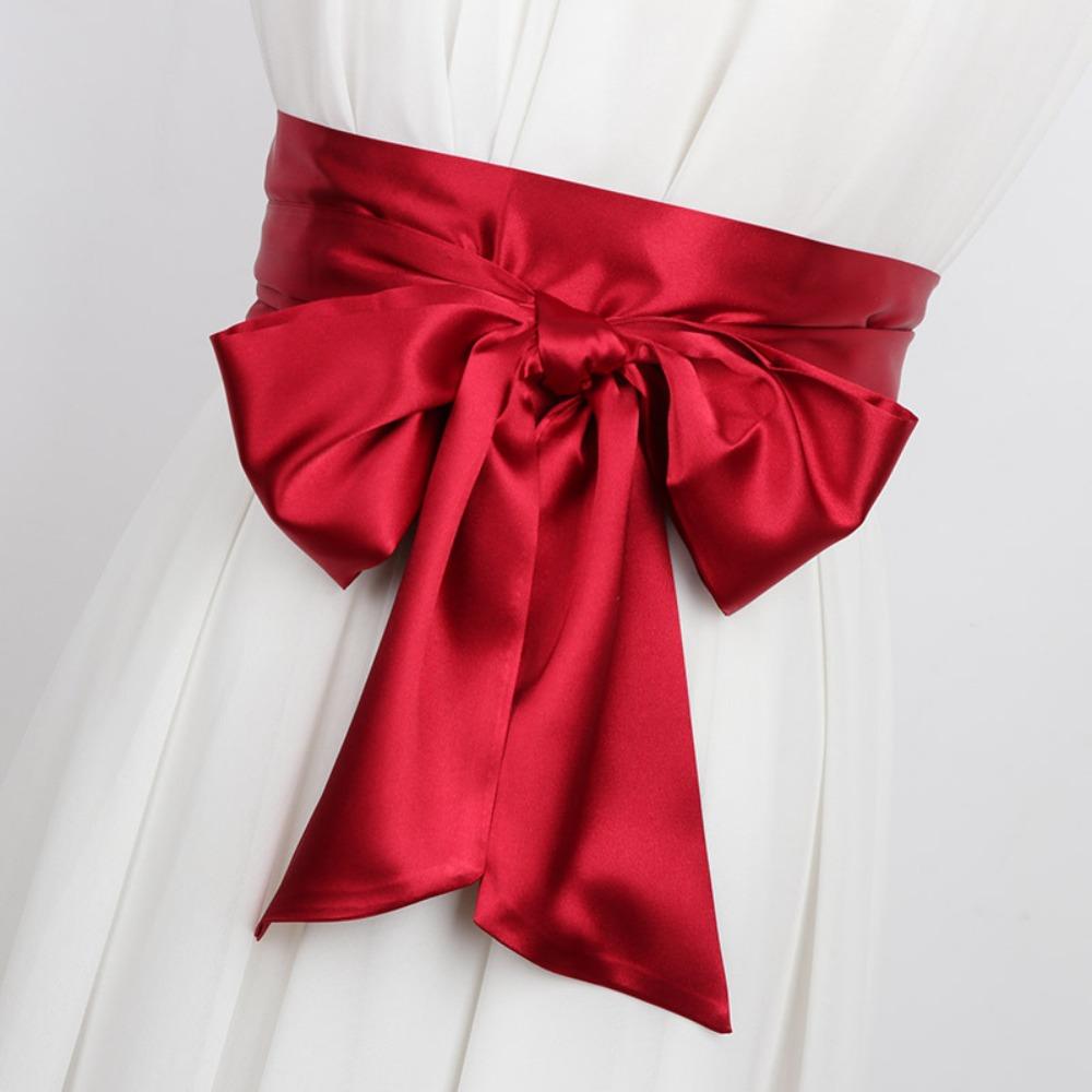 Ethnic Style Satin Ribbon Belt Adjustable Wide Waistband Lace Up Waistband Dress