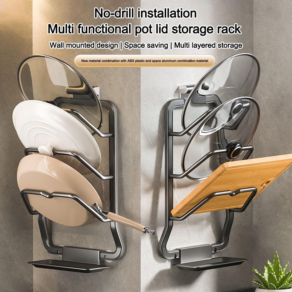 Wall Hanging Pot Lid Holder Punch-Free Kitchen Storage Rack Pot Lid Storage Rack for Kitchen