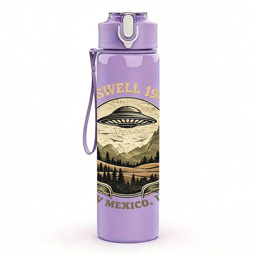 1PC Vintage Mountain Badge Logo Print 750ml Color Plastic Sports Water Bottle Leakproof Flip Straw Lid Suitable for Sports Office Home Use