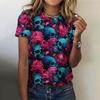 Футболка с 3D-принтом «Летний цветок-череп», женская уличная одежда, повседневная мода 2000 года, футболка с коротким рукавом, футболки большого размера с круглым вырезом, топы, одежда