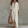 Summer Dress Women Turn Down Collar Long Sleeve Button Loose Maxi Dresses Vintage Party Shirt Dress A-Line Beach Dress Boho