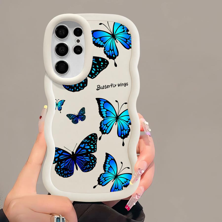 Мягкий чехол для телефона Samsung Galaxy A25 S24 S23 Plus S22 Ultra S25 S20 FE A26 S21 A54 A24 A55 A35 A36 A34 Синяя Бабочка