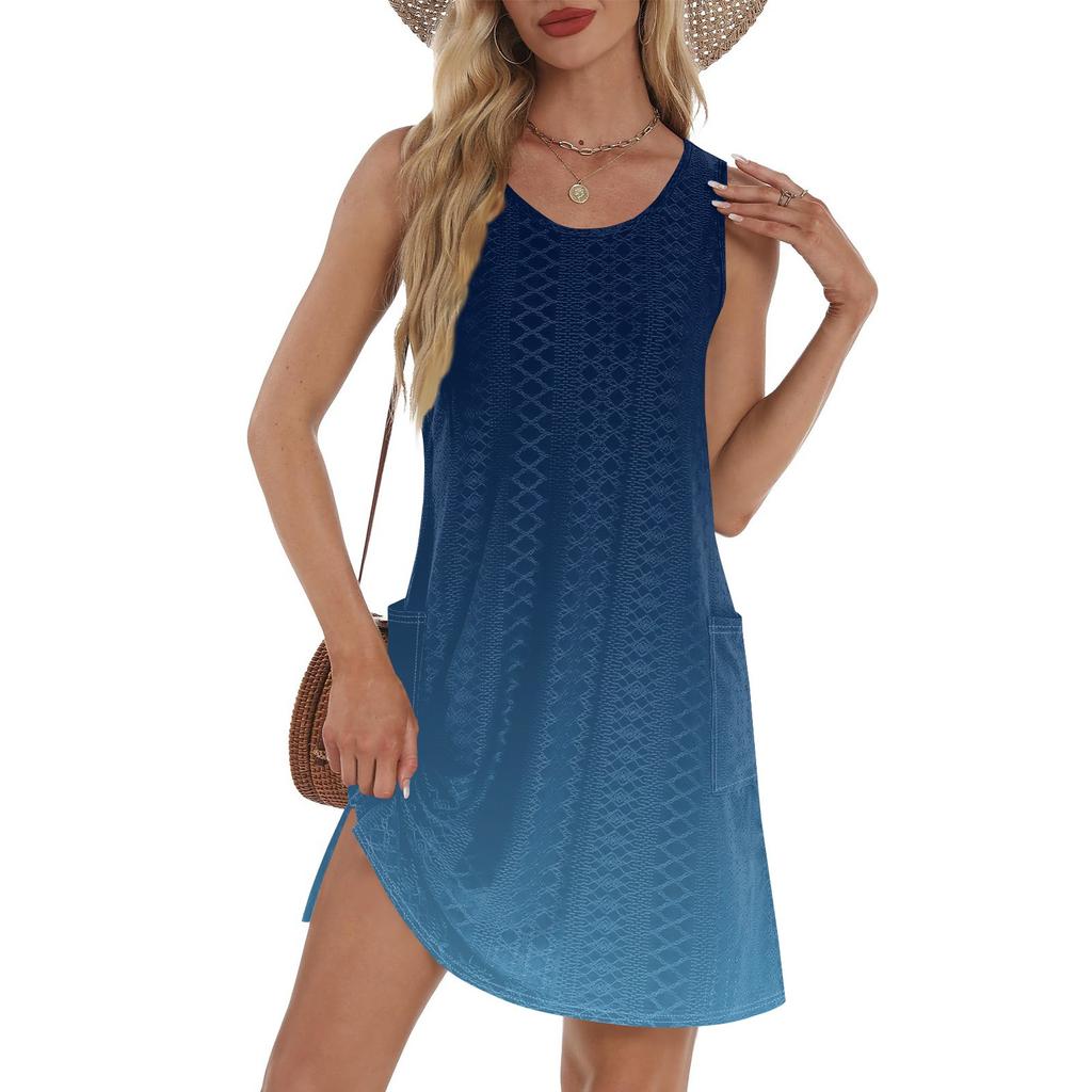 Women's Casual Sundress With Pockets Summer Boho Beach Dress T-Shirts Dress V Neck Loose Tank Dresses