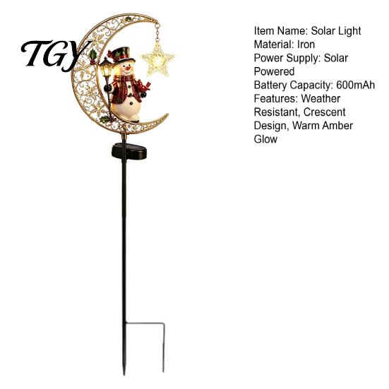 Garden Gift for Gardening Enthusiasts Solar Christmas Crescent Light, Moon Snowman Stake Waterproof Decorative Porch Lighting LED Pathway Lamp Outdoor