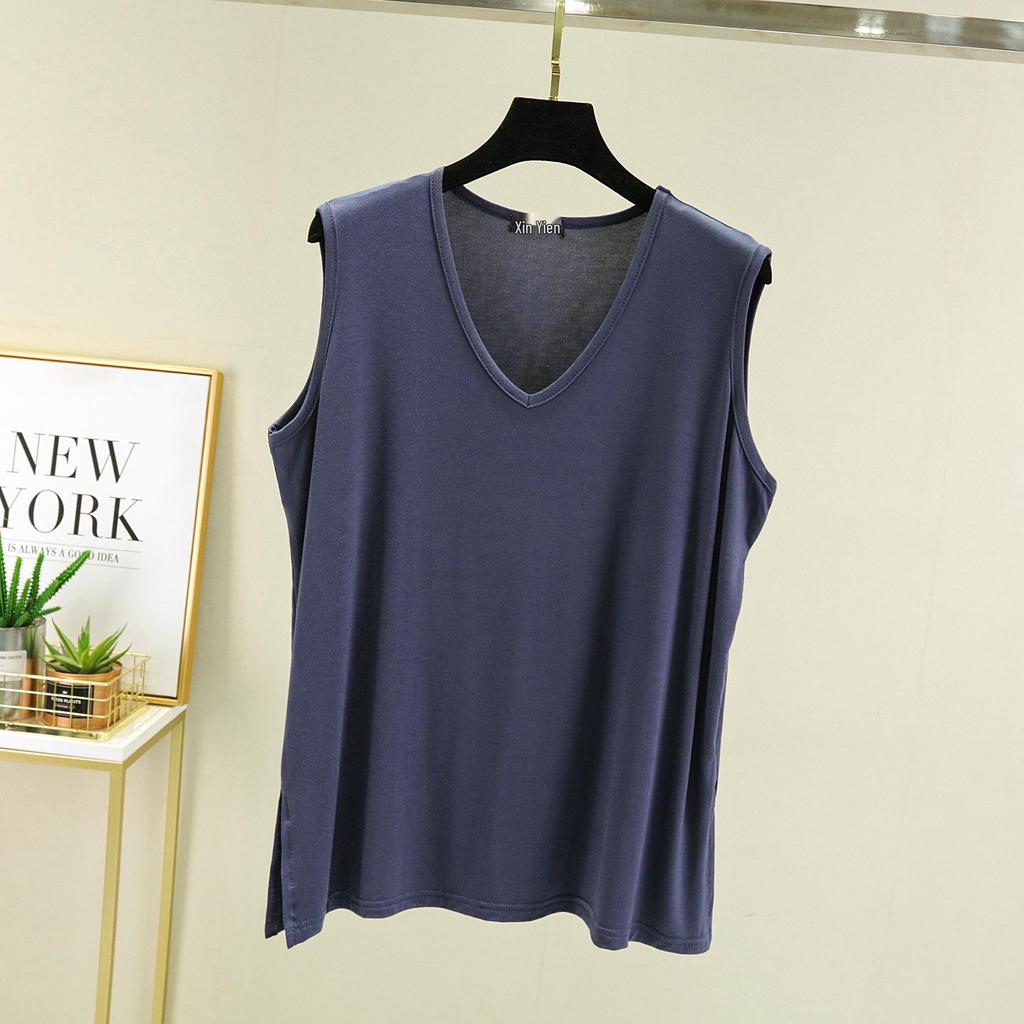 Women's Sleeveless V-Neck Loose Modal Vest – Summer Plus Size Camisole Slimming Top