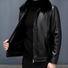 Men Coat Faux Fur Lapel Long Sleeve Faux Leather Jacket Thickened Velvet Lining