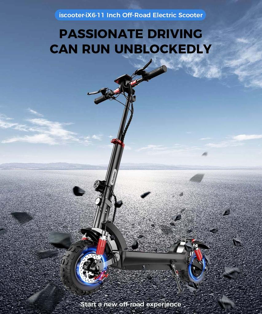 iScooter IX6 11-Inch Off-Road Rear Drive Electric Scooter 1000W Motor, 50-60KM Range, NFC Technology(NO ABE)