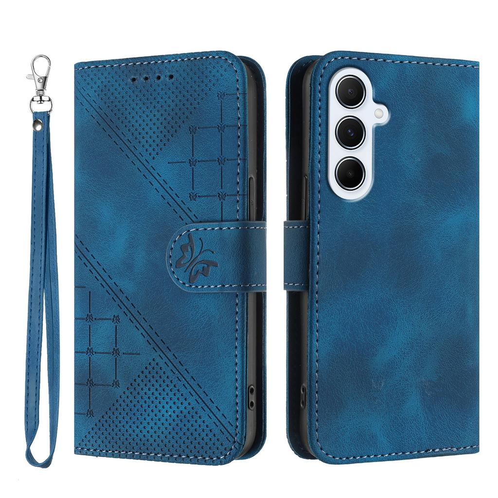 For Samsung Galaxy A56 5G Leather Wallet Case Butterfly Flower Imprinted Phone Cover with Strap