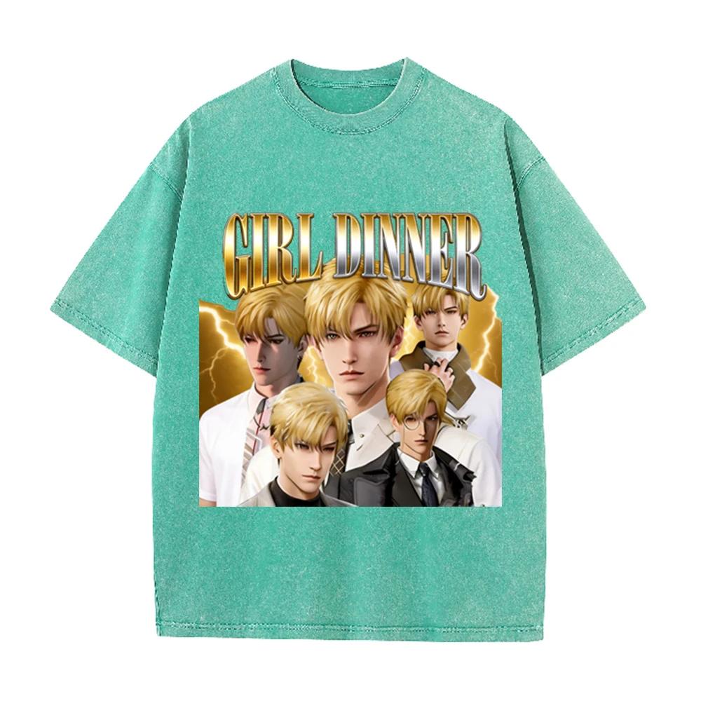 2026 Vintage Golden Hair Handsome Man Portrait Lightning Graphic Washed T Shirt Trendy Oversized Casual Short Sleeve Streetwear