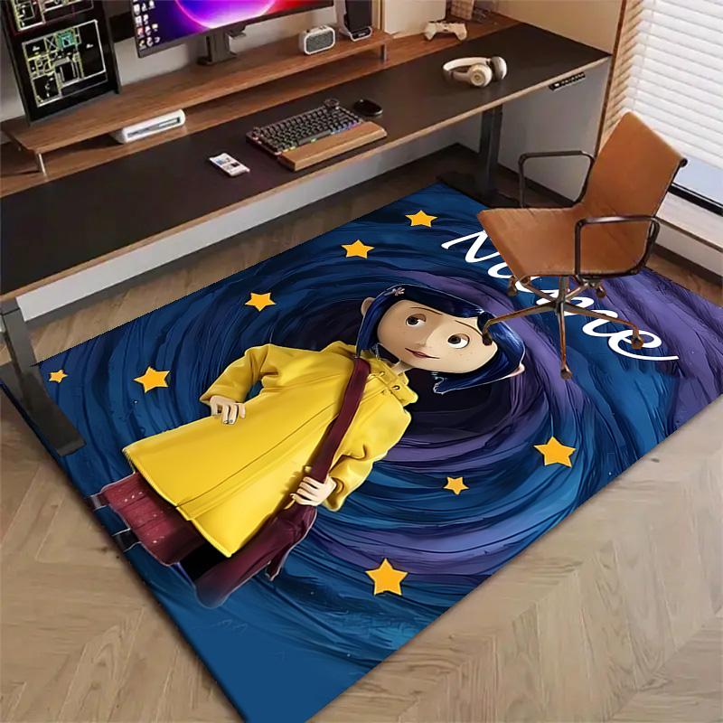 Custom Coraline Mat Personalized Name, Polyester Washable Indoor Entryway Rug, Gift for Christmas, Easter, Thanksgiving Day