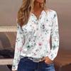 Жен. Футболка Футболка Пуговицы Цветочный принт Длинный рукав Повседневные Выходные Мода Классический Классический V-образный вырез Обычный Топ